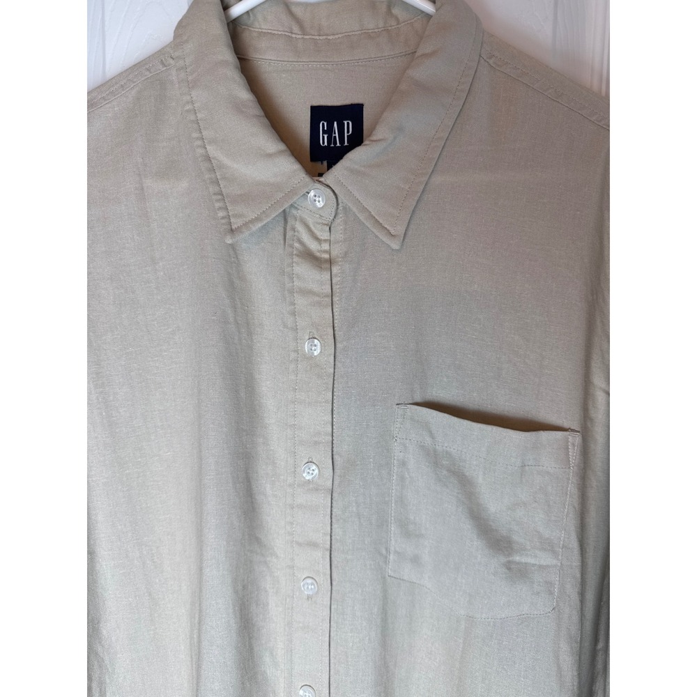 Gap Women XXL Linen Blend Button Down Shirt Khaki Beige Long Sleeve NWT